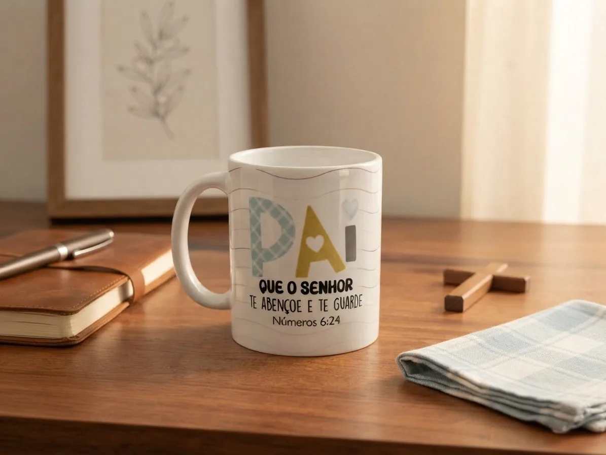 Caneca personalizada bbell: Caneca de Cerâmica Presente Pai Que O Senhor Te Abençoe E Te Guarde Números 6 24