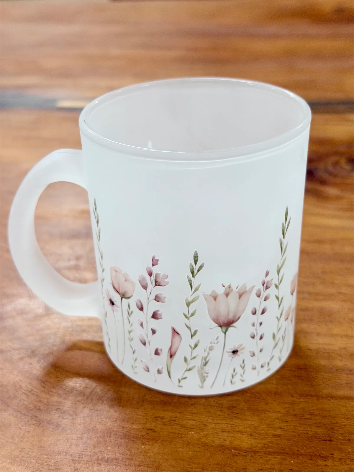 Caneca personalizada bbell: Caneca de Vidro Jateado 325ml Estampa Floral DTF Cafe Chá