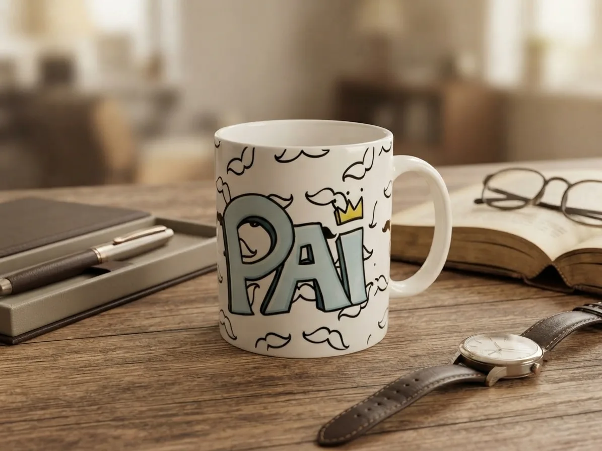 Caneca de cerâmica personalizada para presente de dia dos pais com estampa de bigodes